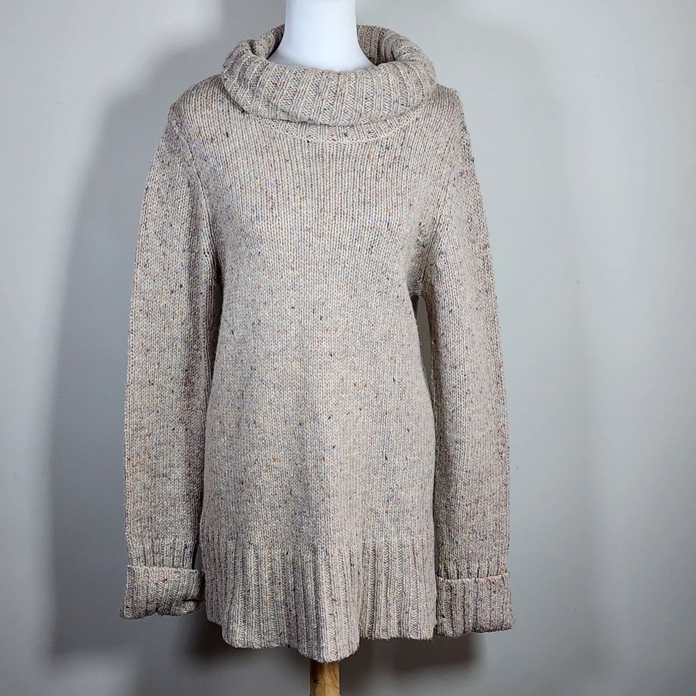 Cynthia Rowley Turtleneck Sweater Womens XL Beige Wool Blend Knit Neutral Winter